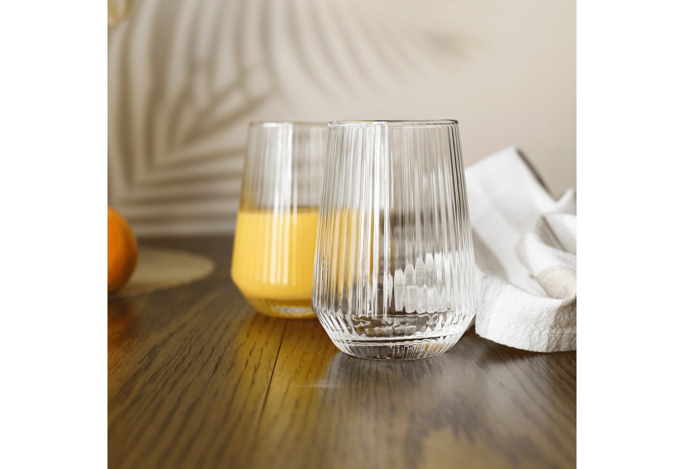 Sendez Longdrinkglas 6er Set 400 ml geriffelt Glas Wassergläser Saftgläser, 6-tlg., Glas – Bild 2 von 5
