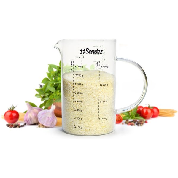 Sendez Messbecher 1L aus Borosikatglass Messkanne Dosierhilfe Messbehälter, Glas