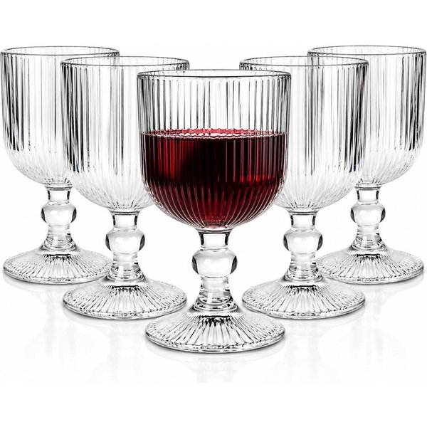 Sendez Rotweinglas 6 gerillte Weingläser aus Glas 370 ml Weinglas, Glas