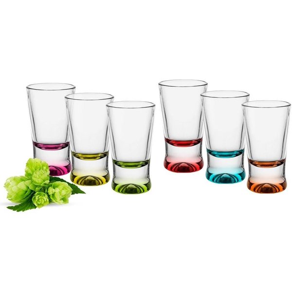 Sendez Schnapsglas 6 Schnapsgläser bunte Gläser Schnaps Shots Stamper Wodkagläser, 6-tlg., Glas