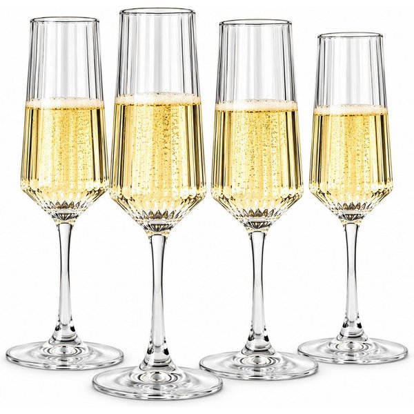 Sendez Sektglas 4er Set 250 ml geriffelt Prosecco Champagner Sektgläser Gläser, 4-tlg., Glas