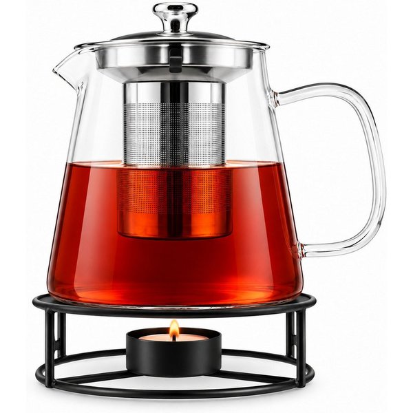Sendez Teekanne 1,2L mit Edelstahl Sieb und Stövchen Teebereiter Teeset Kanne, 1,2 l