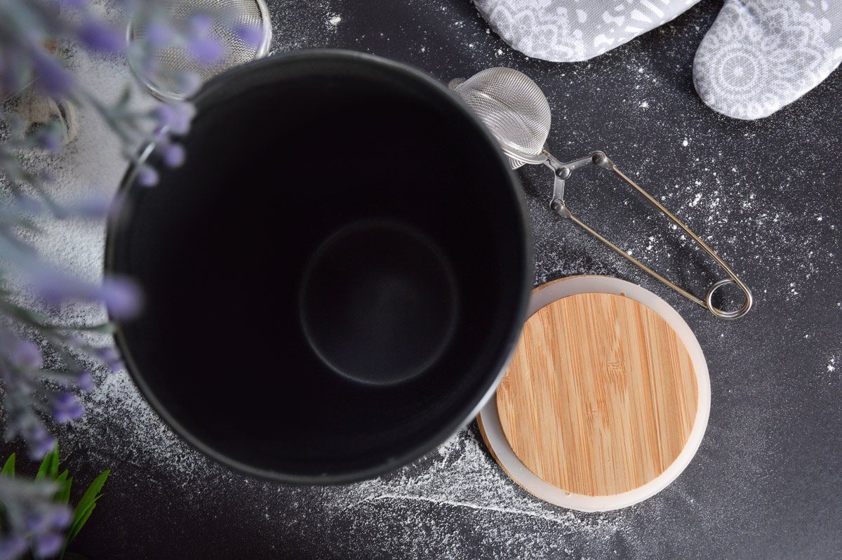 Sendez Vorratsdose Schwarze Vorratsdose 800ml mit Holzdeckel Keramik Vorratsbehälter Dose, Keramik, (Vorratsdose), Vorratsdose – Bild 2 von 5