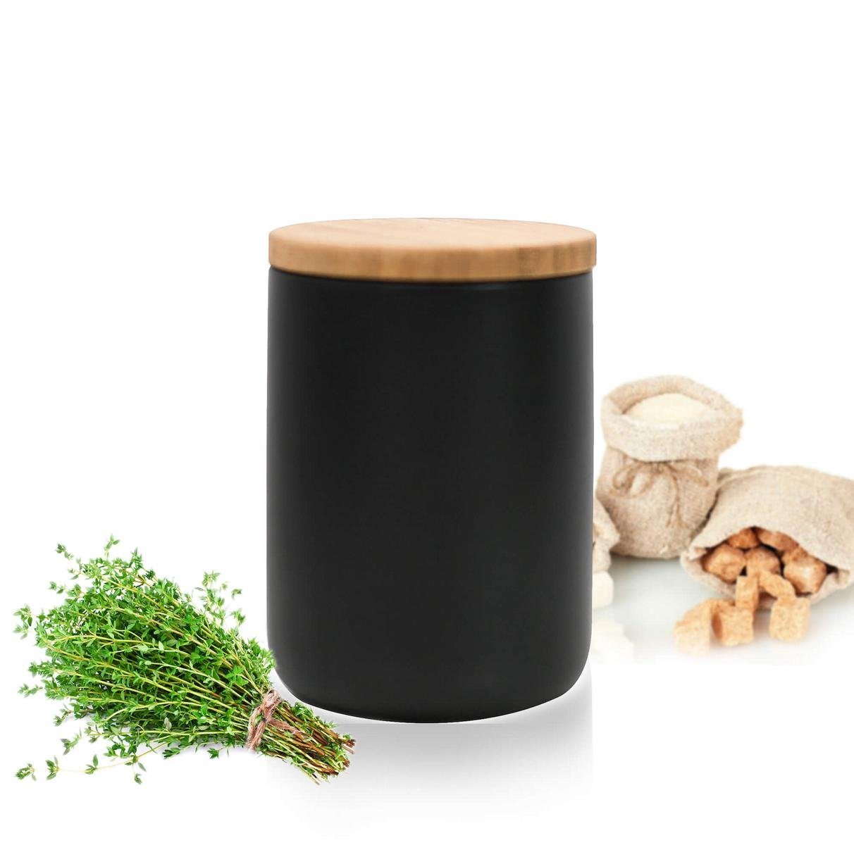 Sendez Vorratsdose Schwarze Vorratsdose 800ml mit Holzdeckel Keramik Vorratsbehälter Dose, Keramik, (Vorratsdose), Vorratsdose – Bild 4 von 5