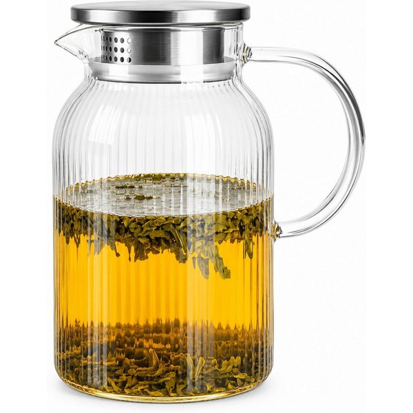 Sendez Wasserkaraffe 1,5L mit Edelstahl Filter Relief Wasserkrug Wasserkaraffe Glaskaraffe