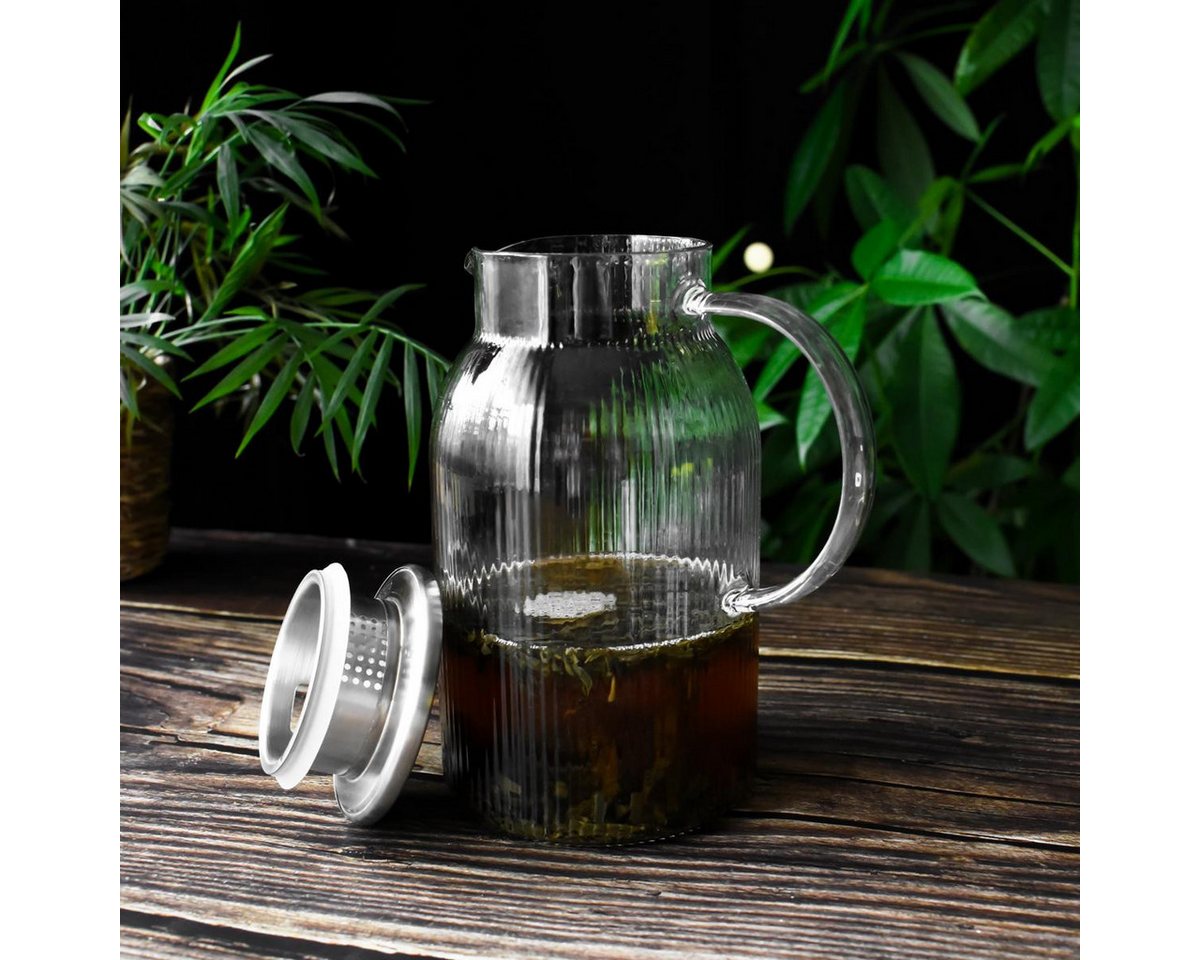 Sendez Wasserkaraffe 1,5L mit Edelstahl Filter Relief Wasserkrug Wasserkaraffe Glaskaraffe – Bild 3 von 4