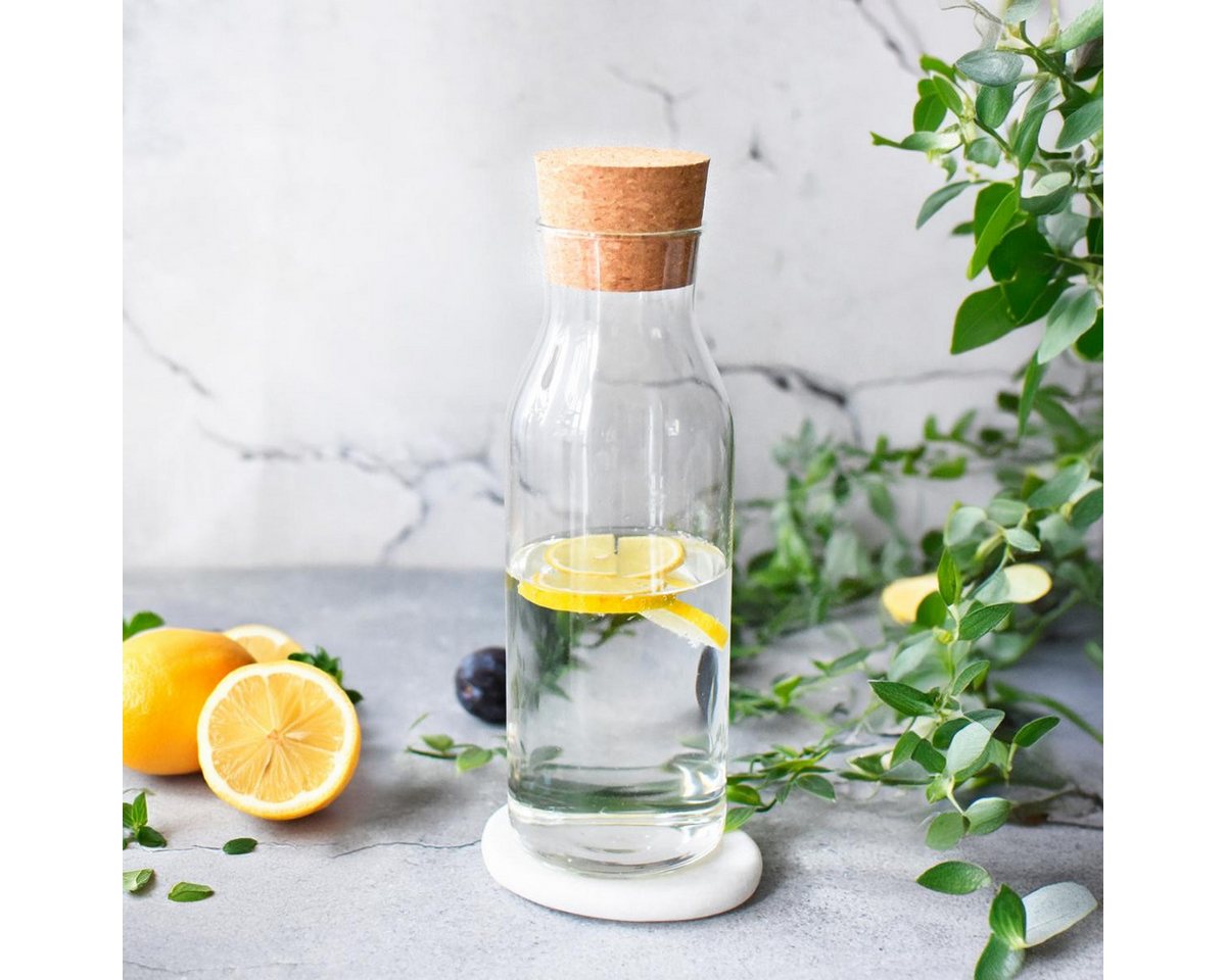 Sendez Wasserkaraffe 2er-Set Glaskaraffen 1 Liter mit Korkdeckel Weinkaraffe Karaffe, (2-tlg) – Bild 2 von 4