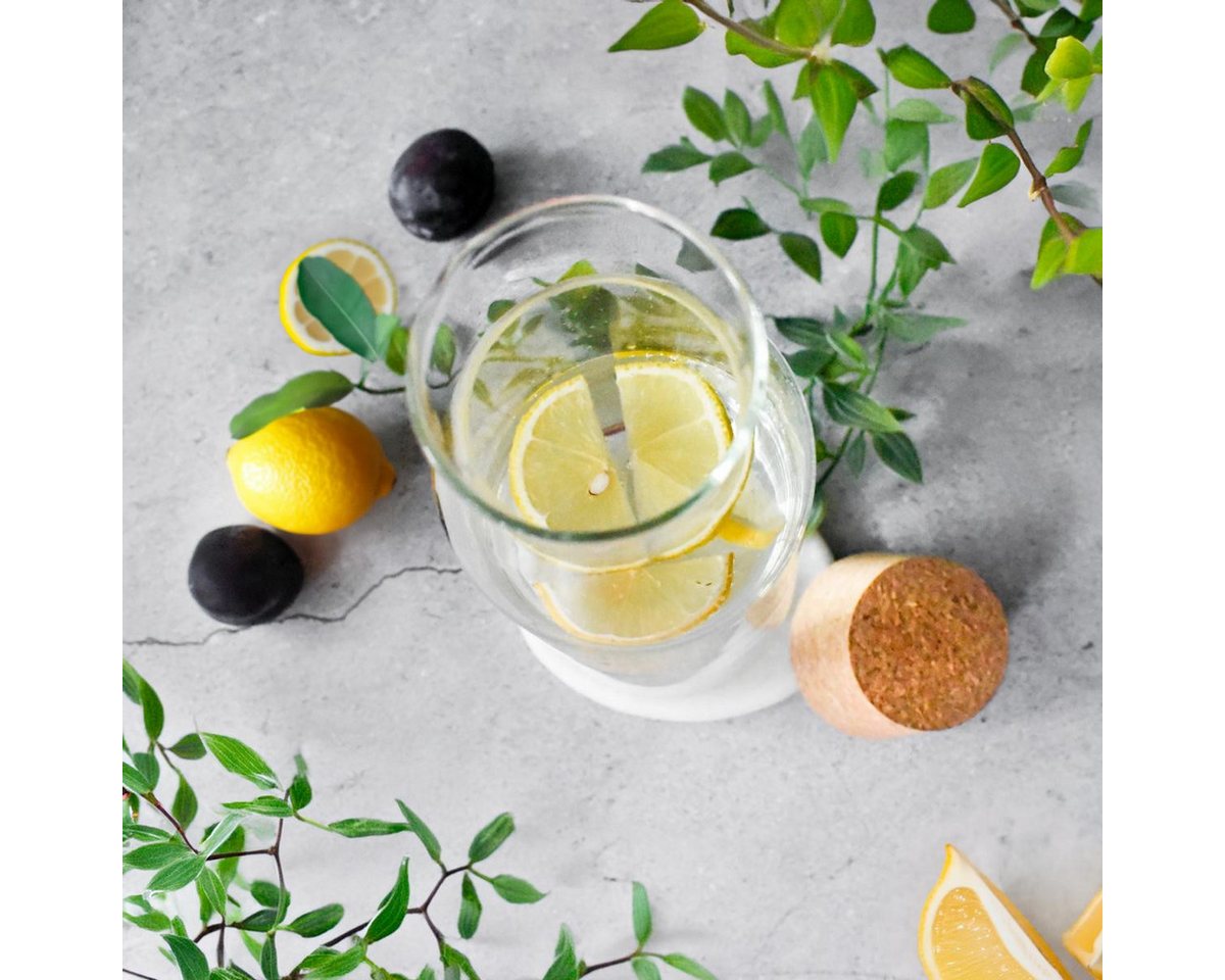 Sendez Wasserkaraffe 2er-Set Glaskaraffen 1 Liter mit Korkdeckel Weinkaraffe Karaffe, (2-tlg) – Bild 4 von 4