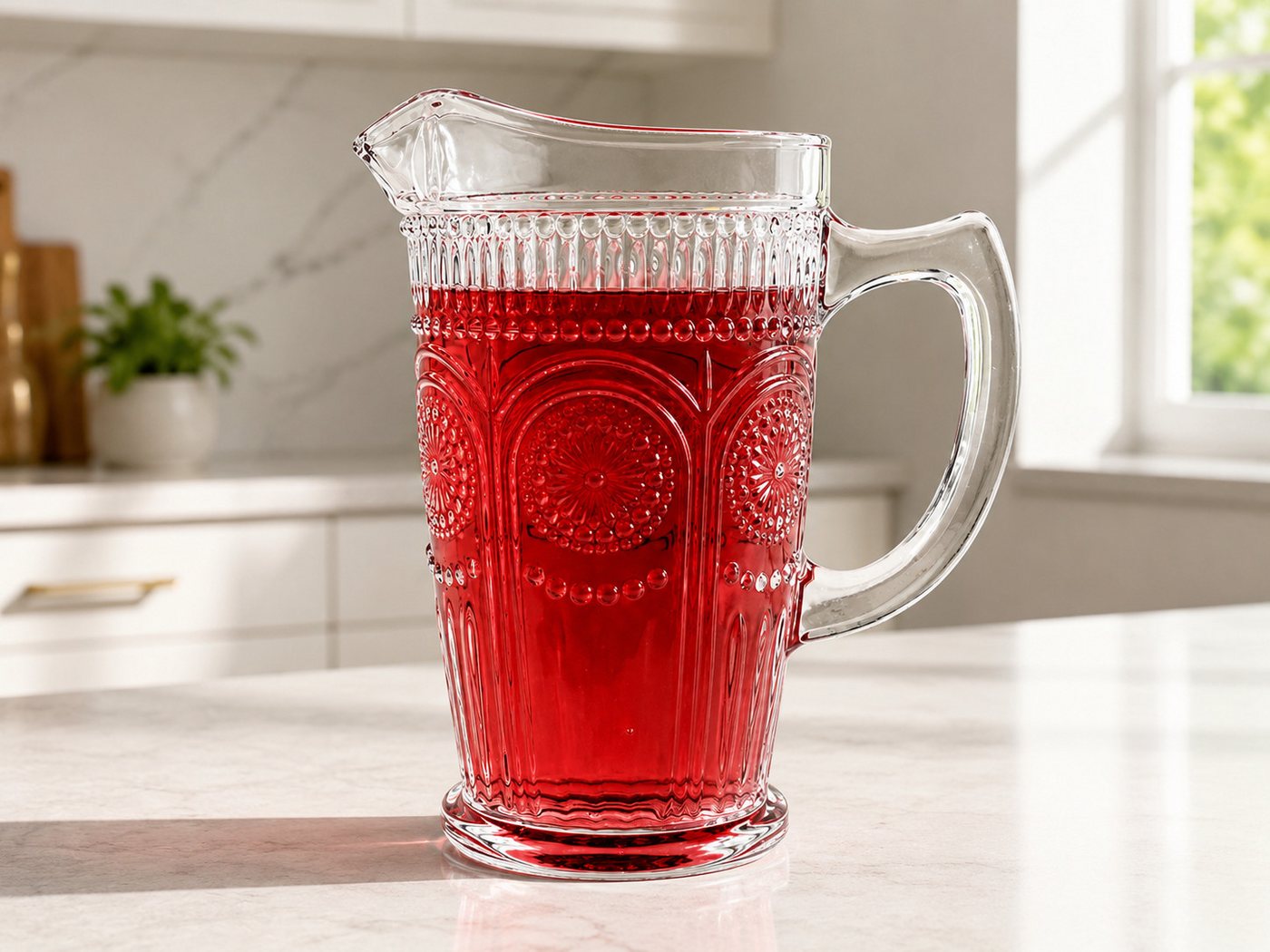 Sendez Wasserkrug 1,2 L mit Henkel und Sonnen-Relief Wasserkaraffe Krug, (1-tlg) – Bild 2 von 4
