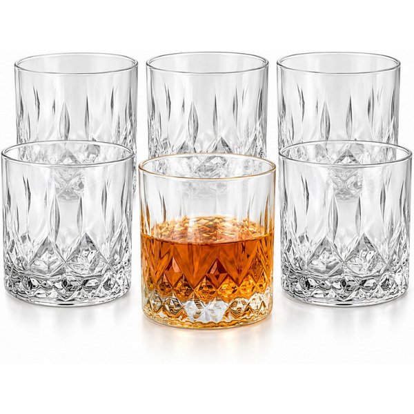Sendez Whiskyglas 6 Whiskeygläser 280ml mit Relief Wassergläser Longdrinkgläser, 6-tlg., Glas