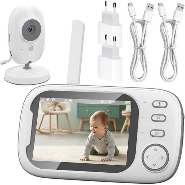 Senmudi Babyphone LCD Display mit Kamera 3,5 Zoll Video Baby Monitor, mit VOX Modus Nachtsicht Gegensprechfunktion Schlaflieder, HD-Nachtsicht 1280*720P 2100 mA