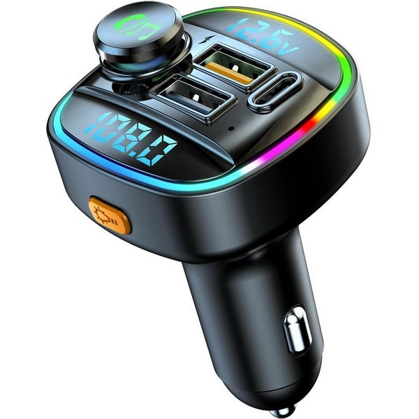 Senmudi Bluetooth 5.0 FM Transmitter für Auto Ladegerät USB KFZ-Transmitter Auto-Adapter, Kompatibel mit iPad/iPhone/MP3/4/PSP/Camera, aufladbar