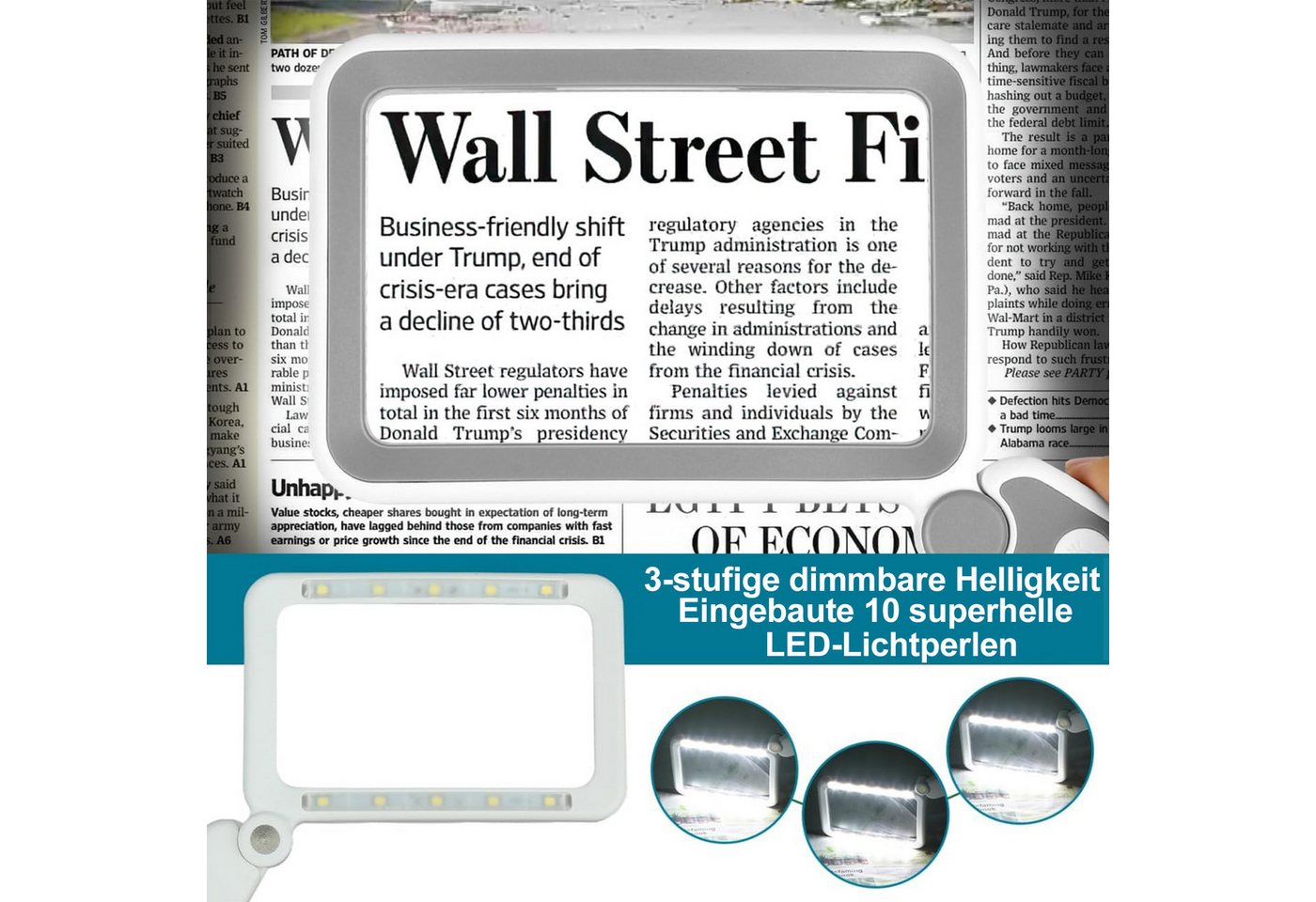 Senmudi Handlupe 4X Lupe mit LED Licht,Faltbare Leselupe Groß,3-stufige Lichtregelung, Handlupe, Rechteckige Ganzseiten-Lupe mit 10 LED-Lichtern, Lupe für Senio – Bild 5 von 5