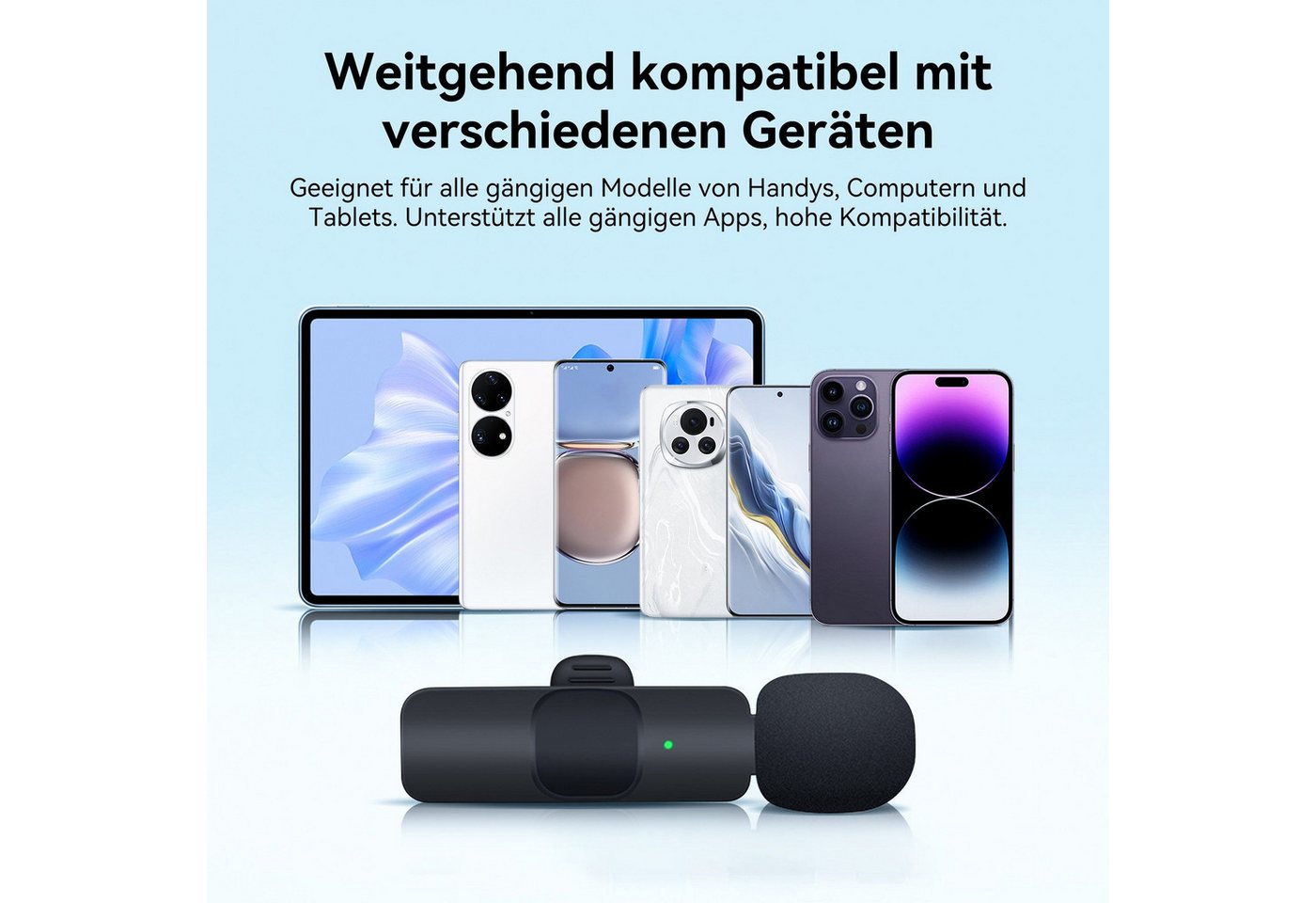 Senmudi Mikrofon Mini Mic Pro Kabelloses Mikrofon für iPhone, iPad, Android (Mini Mikrofon für Live-Streaming,Geräuschunterdrückung), Wireless Ansteckmikrofon f – Bild 2 von 5