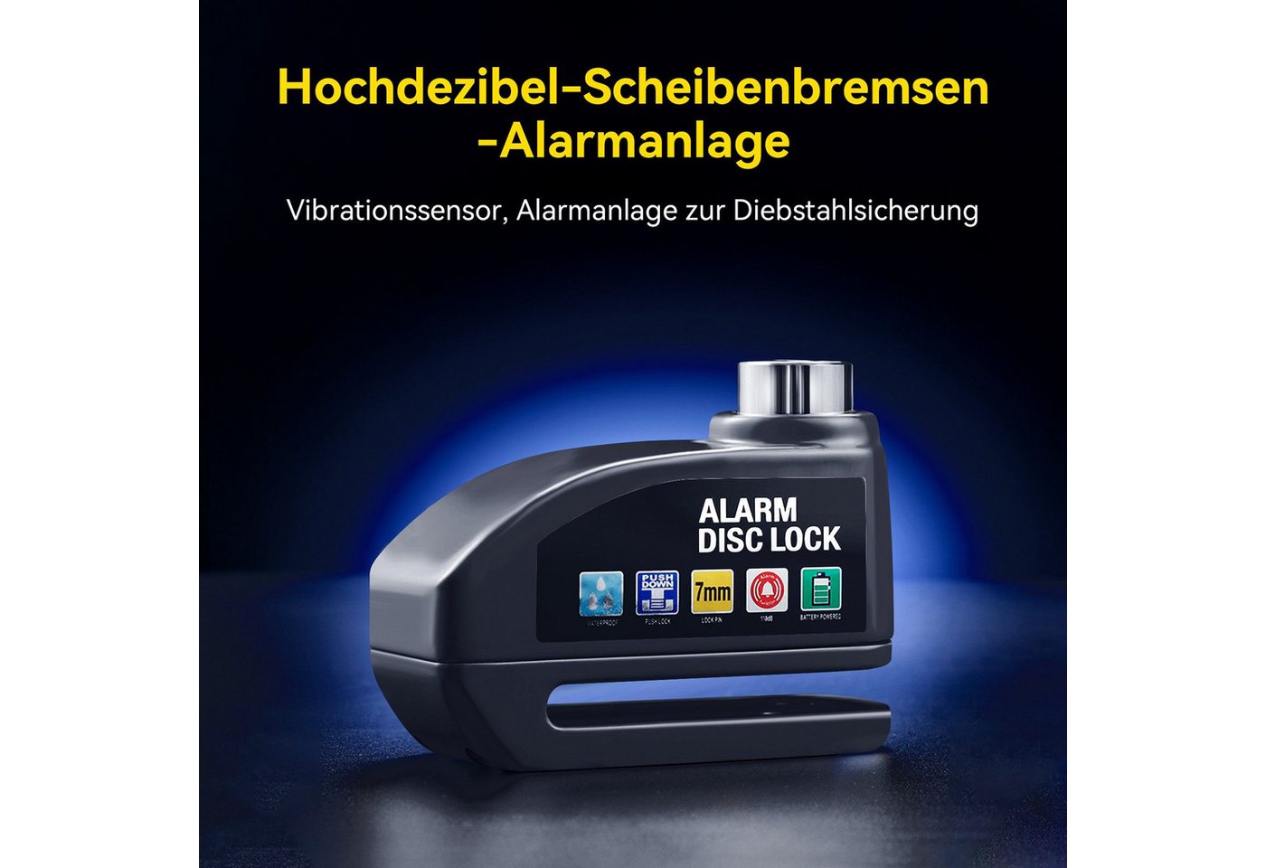 Senmudi Rahmenschloss Bremsscheibenschloss, Motorrad Schloss Alarm 110db (Wasserdichtes Hochsicherheits-Motorradschloss mit Fahrrad-Alarmanlage, Scooter, für Mo – Bild 2 von 5