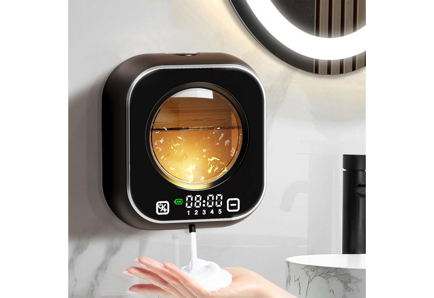 Senmudi Seifenspender Automatischer Seifenspender, 320 ml, 5-stufige Schaumregulierung, (USB-wiederaufladbar, mit Ambientelicht und bis zu 80 Tagen Laufzeit, IP – Bild 2 von 5