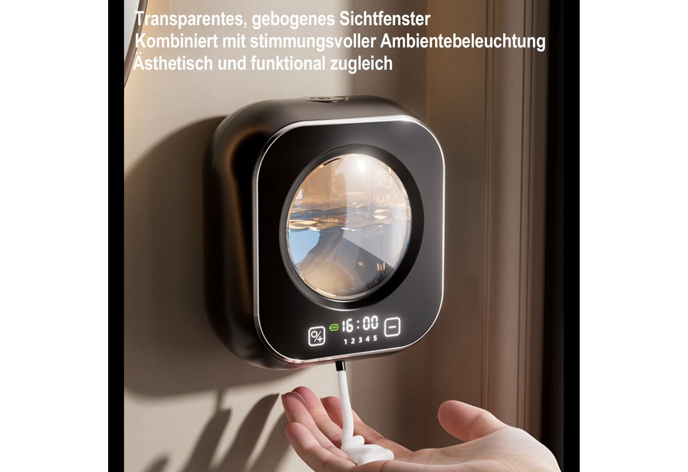 Senmudi Seifenspender Automatischer Seifenspender, 320 ml, 5-stufige Schaumregulierung, (USB-wiederaufladbar, mit Ambientelicht und bis zu 80 Tagen Laufzeit, IP – Bild 5 von 5