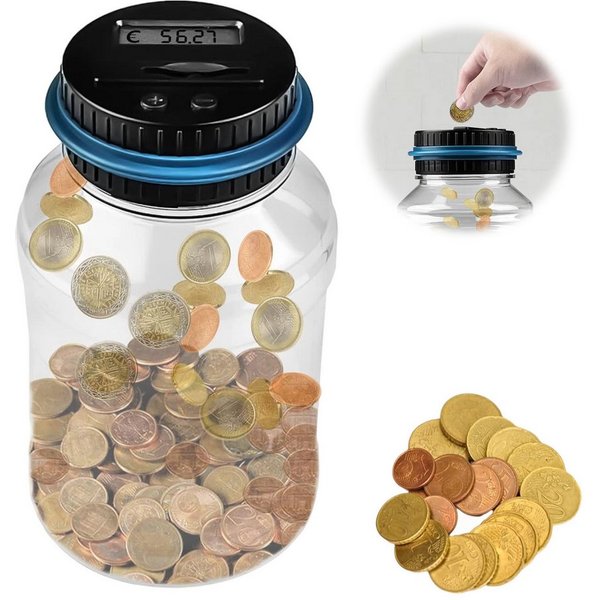 Senmudi Spardose Digitale Spardose mit Zähler, Automatische Spardose, (1.8L Münzzähler Groß mit LCD Display, Sparschwein für Kinder Jungen Mädchen und Erwachsen