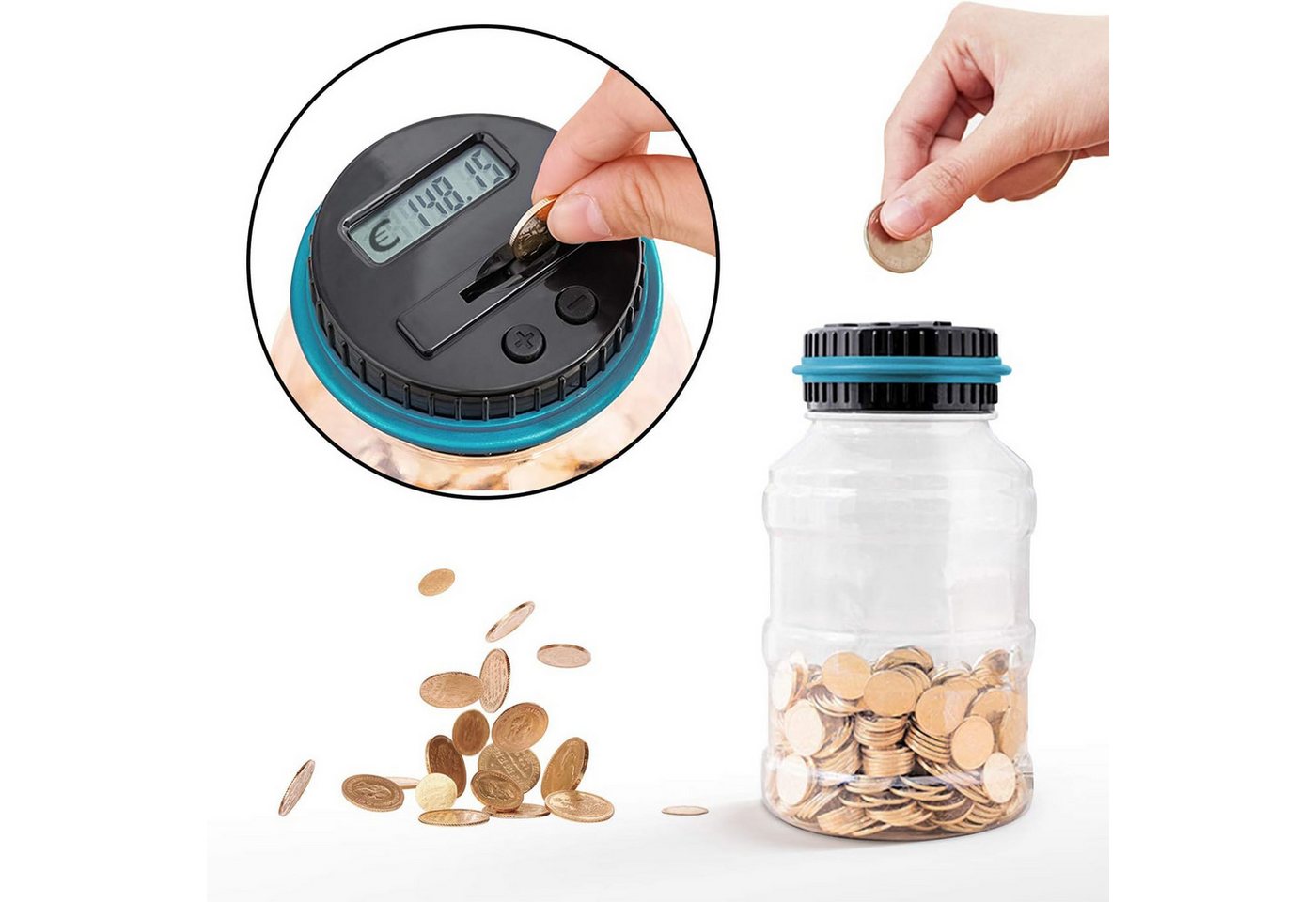 Senmudi Spardose Digitale Spardose mit Zähler, Automatische Spardose, (1.8L Münzzähler Groß mit LCD Display, Sparschwein für Kinder Jungen Mädchen und Erwachsen – Bild 4 von 5