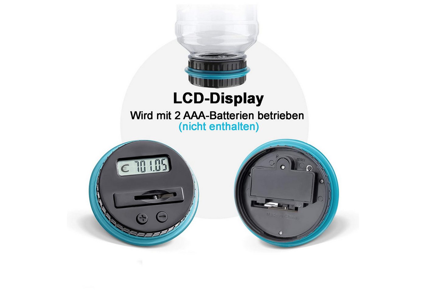 Senmudi Spardose Digitale Spardose mit Zähler, Automatische Spardose, (1.8L Münzzähler Groß mit LCD Display, Sparschwein für Kinder Jungen Mädchen und Erwachsen – Bild 5 von 5
