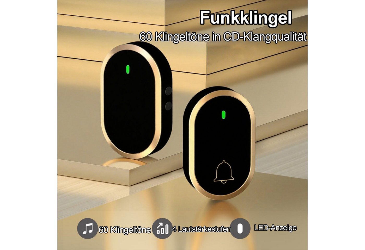 Senmudi Türklingel Funkklingel, Türklingel Funk Set, 300 m Reichweite, wasserdicht (Plug-in Empfänger mit LED-Blitz, 4 Lautstärkestufen, 60 Melodien), einfache  – Bild 2 von 5