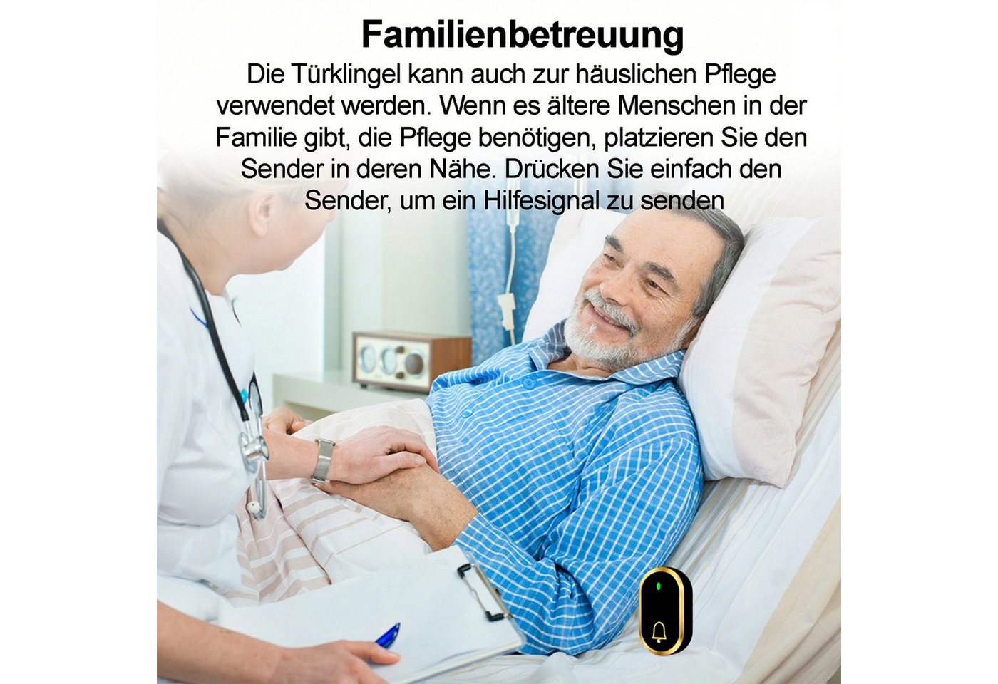 Senmudi Türklingel Funkklingel, Türklingel Funk Set, 300 m Reichweite, wasserdicht (Plug-in Empfänger mit LED-Blitz, 4 Lautstärkestufen, 60 Melodien), einfache  – Bild 4 von 5