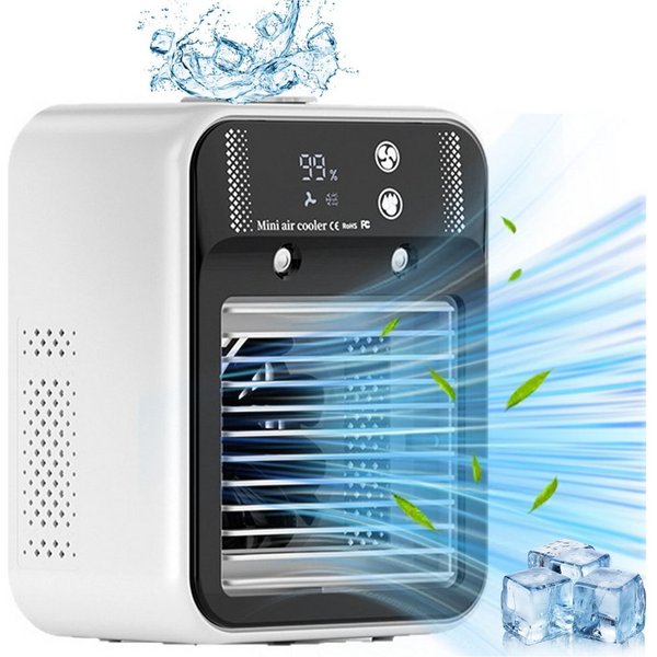 Senmudi Ventilatorkombigerät Luftkühler mit Verdunstungskühlung Mini Ventilator USB 3 in 1,6000MAH, mit 2 Stufen Tragbarer Ventilator mit Sprühen für Schlafzimm