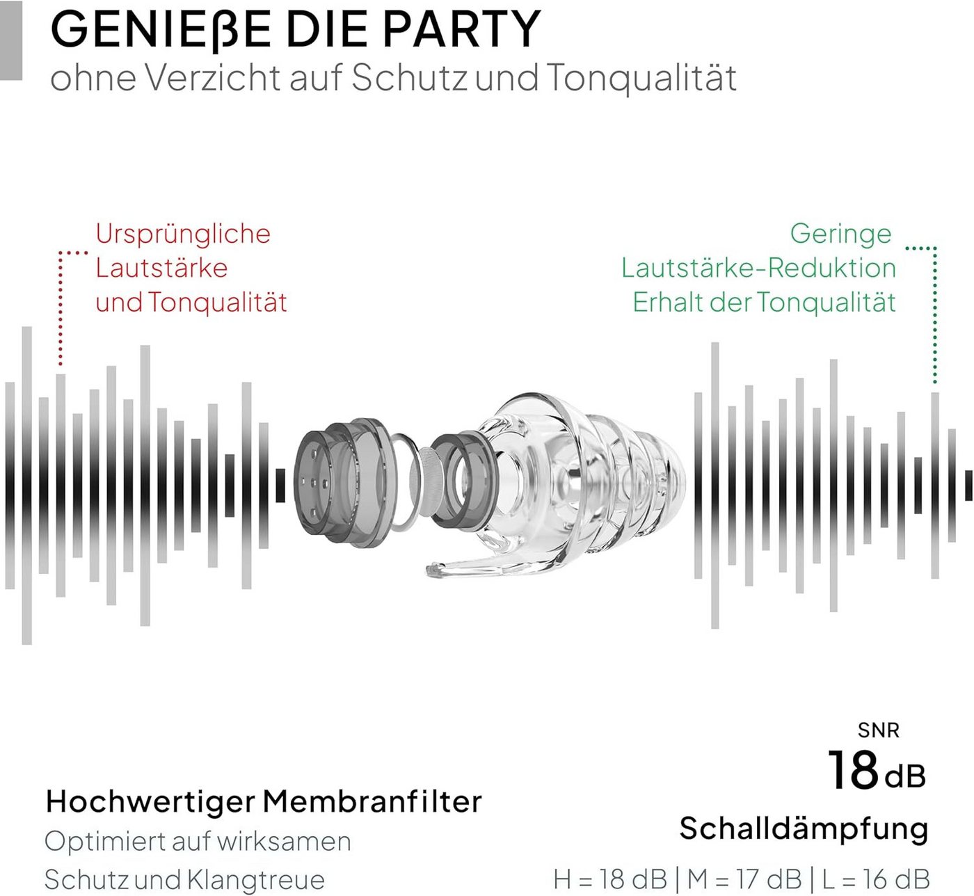 Senner Gehörschutzstöpsel PartyPro, Gehörschutz für Musik & Musiker - 18 dB Lärmreduzierung, Ohrstöpsel für Festivals, Konzerte, Partys und Discos - Party Earpl – Bild 2 von 5