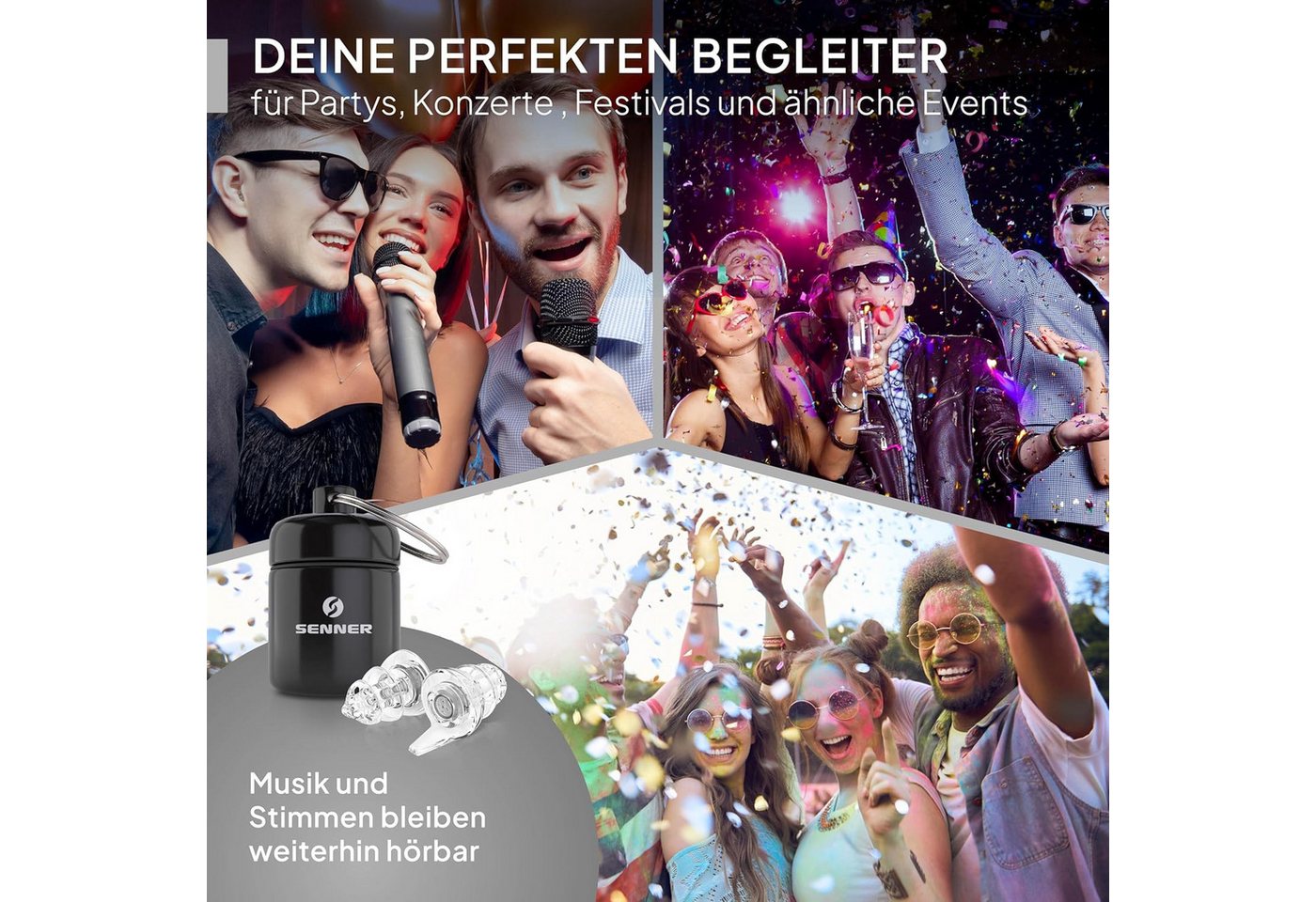 Senner Gehörschutzstöpsel PartyPro, Gehörschutz für Musik & Musiker - 18 dB Lärmreduzierung, Ohrstöpsel für Festivals, Konzerte, Partys und Discos - Party Earpl – Bild 3 von 5