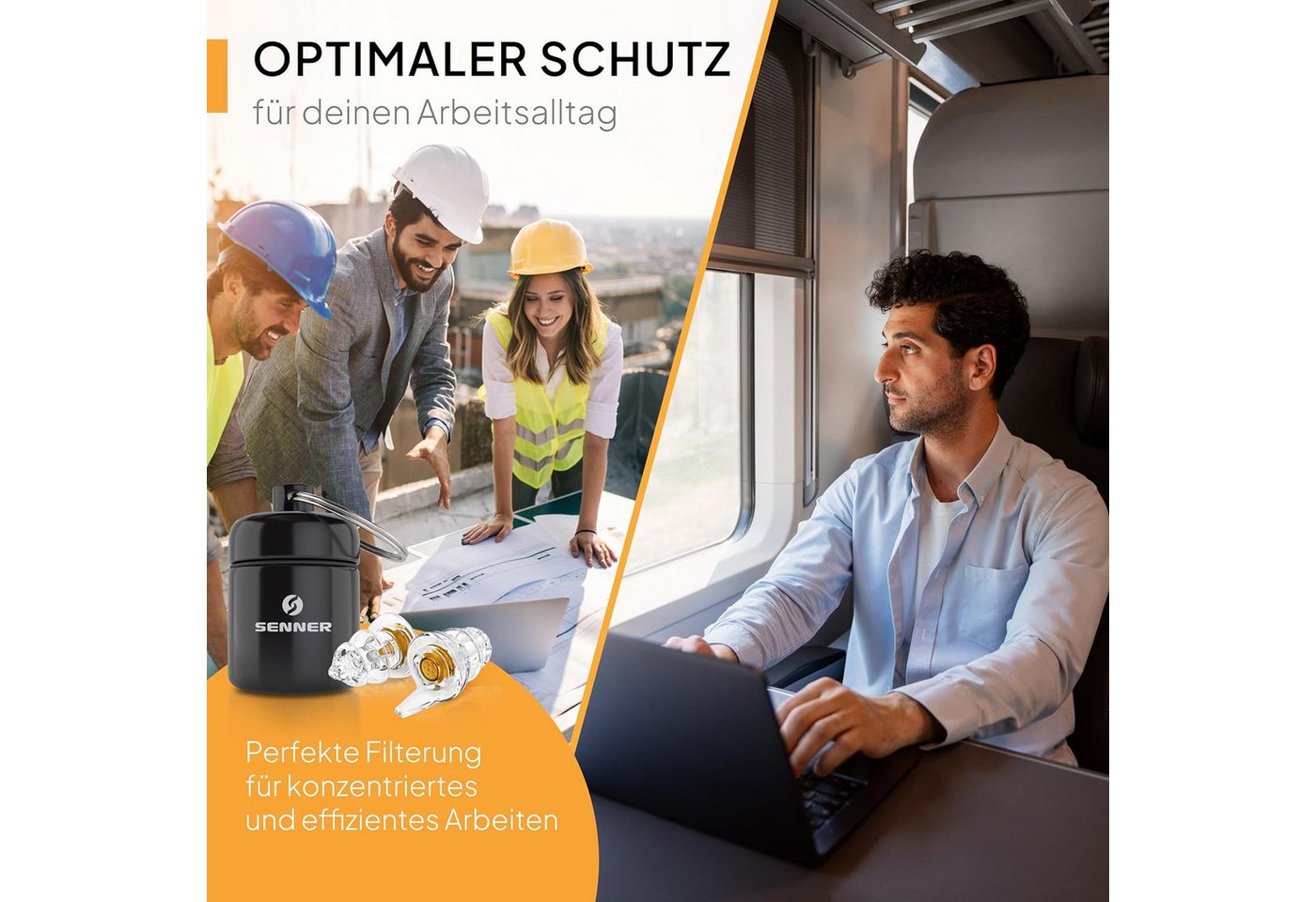 Senner Gehörschutzstöpsel WorkPro, Arbeitsgehörschutz, Gehörschutzstöpsel zum Arbeiten, wiederverwendbarer Gehörschutz - Baustellen Ohrstöpsel – Bild 5 von 5