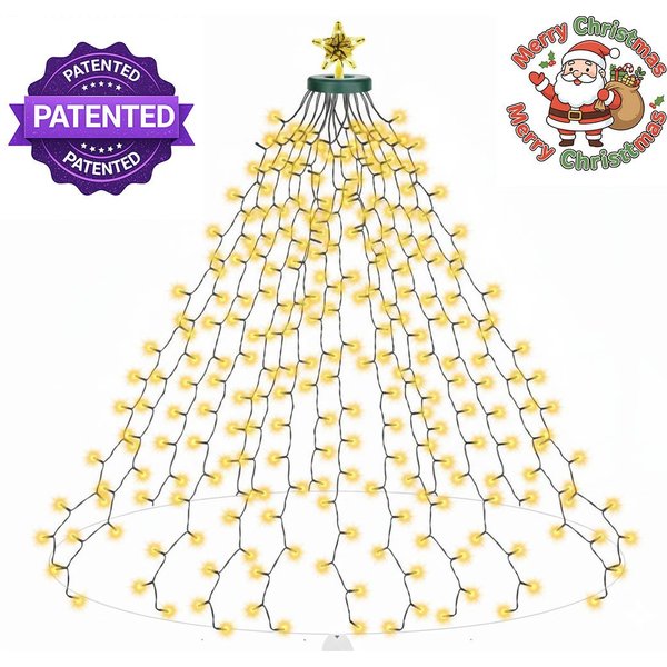 SERBASIC LED-Lichterkette Weihnachtsbaum,Christbaumbeleuchtung mit Ring und Stern,Timer 8 Modi, 16 Stränge, Speicher, für Außen Innen, 150cm bis 220cm Tannenbau