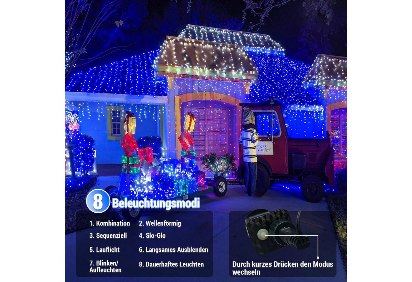 SERBASIC Lichterkette 20-100M LED-Lichterkette mit Stecker, Timer, 8 Modi, 31V DC, für Innen Außen, Garten, Hochzeit, Party, Weihnachtsbaum – Bild 3 von 5