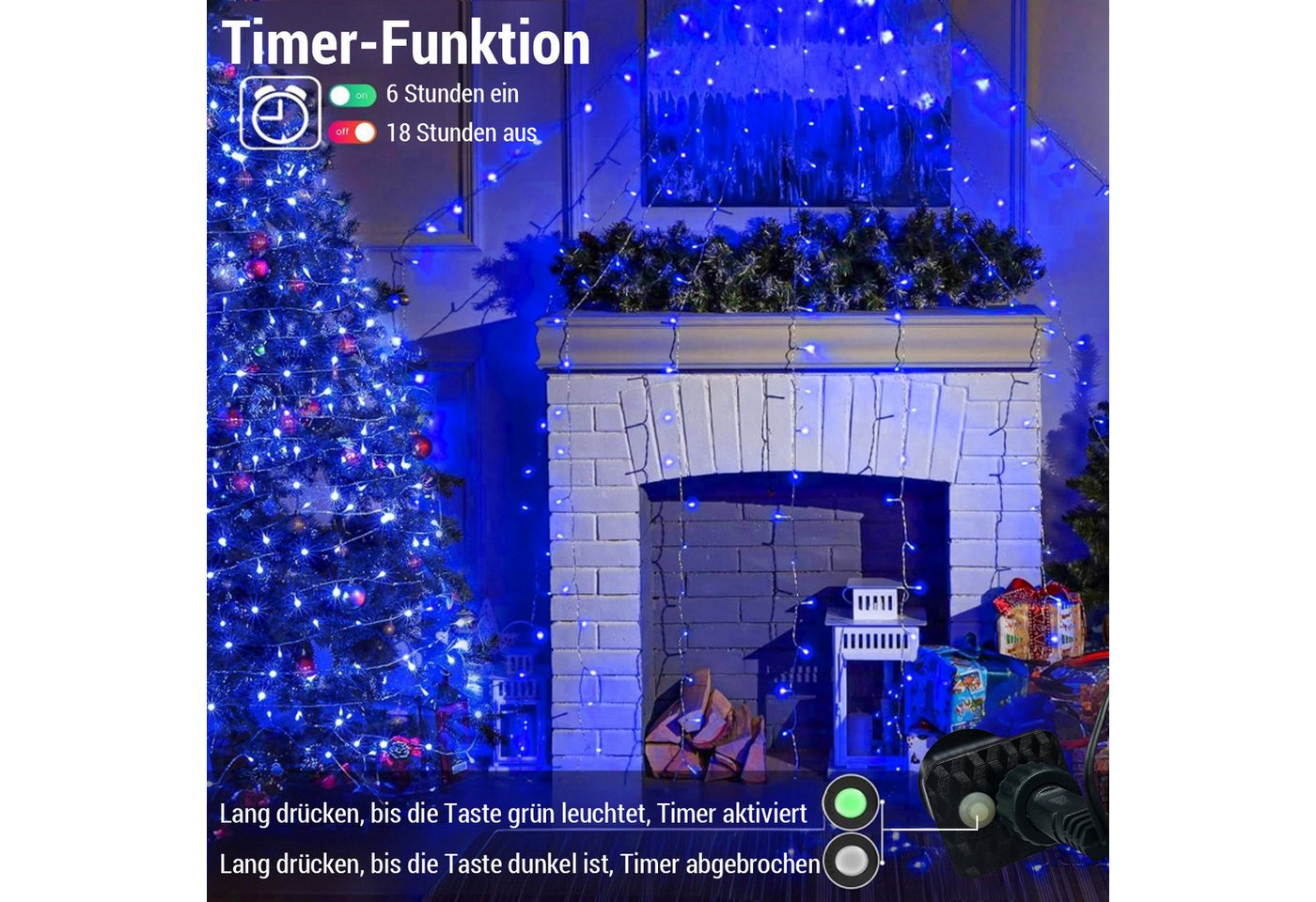 SERBASIC Lichterkette 20-100M LED-Lichterkette mit Stecker, Timer, 8 Modi, 31V DC, für Innen Außen, Garten, Hochzeit, Party, Weihnachtsbaum – Bild 4 von 5