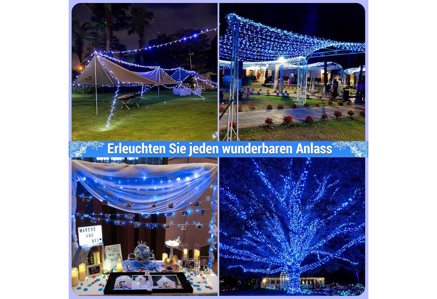 SERBASIC Lichterkette 20-100M LED-Lichterkette mit Stecker, Timer, 8 Modi, 31V DC, für Innen Außen, Garten, Hochzeit, Party, Weihnachtsbaum – Bild 5 von 5