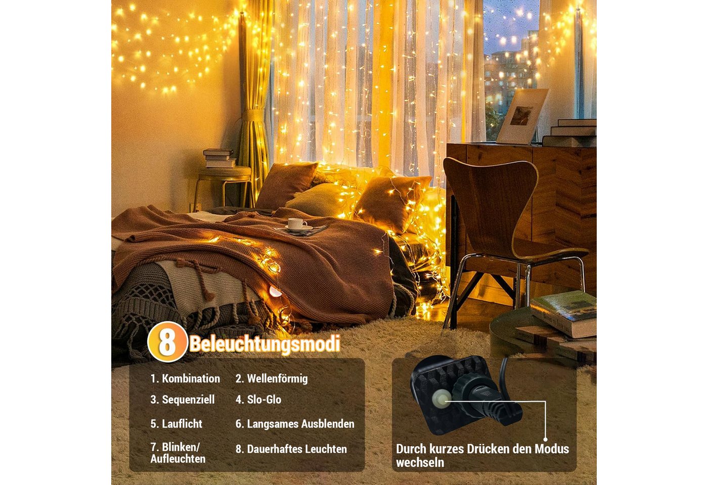 SERBASIC Lichterkette 20-100M LED-Lichterkette mit Stecker, Timer, 8 Modi, 31V DC, für Innen Außen, Garten, Hochzeit, Party, Weihnachtsbaum – Bild 3 von 5