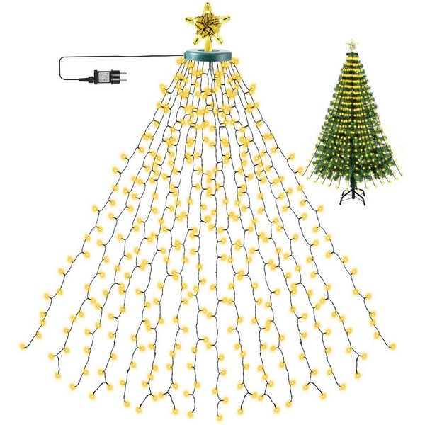 SERBASIC Lichterkette Christbaumbeleuchtung mit Ring und Stern, 2M/3M, 8 Modi,Timer, Warmweiß LEDs Lichterkette Überwurf für Inne&Außen Weihnachtsbaum