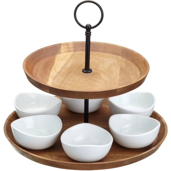 Artesà Servier-Set ARTESÀ, Holzwerkstoff, Porzellan, 2-stufig, inkl. 6 Schälchen