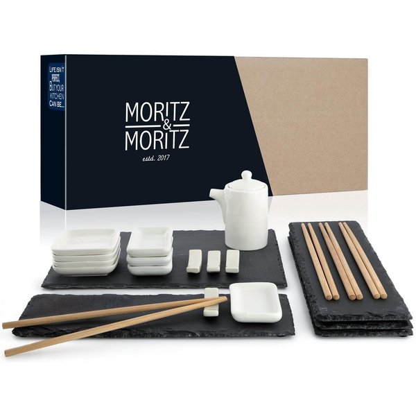 Moritz & Moritz Servierplatte Moritz & Moritz Sushi Set groß Schiefer, (22-TLG., 26-tlg), für 4 Personen
