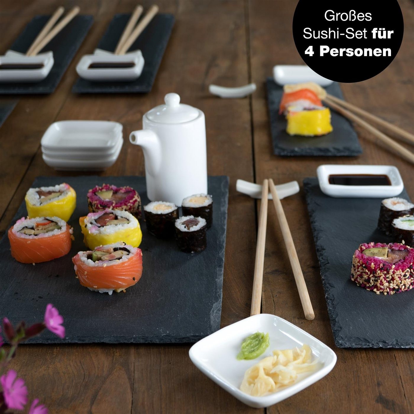 Moritz & Moritz Servierplatte Moritz & Moritz Sushi Set groß Schiefer, (22-TLG., 26-tlg), für 4 Personen – Bild 3 von 5