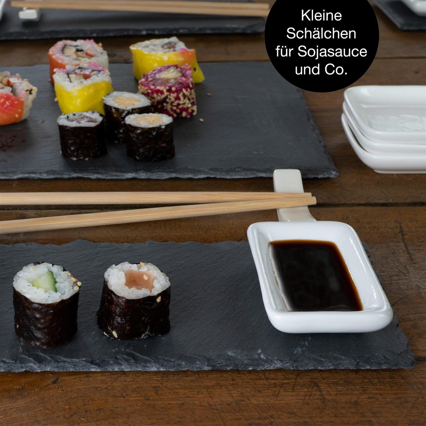 Moritz & Moritz Servierplatte Moritz & Moritz Sushi Set groß Schiefer, (22-TLG., 26-tlg), für 4 Personen – Bild 4 von 5