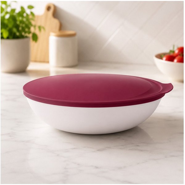 TUPPERWARE Servierschale Tupperware Allegra Schale 1,5 Liter in bordeaux rot/weiß