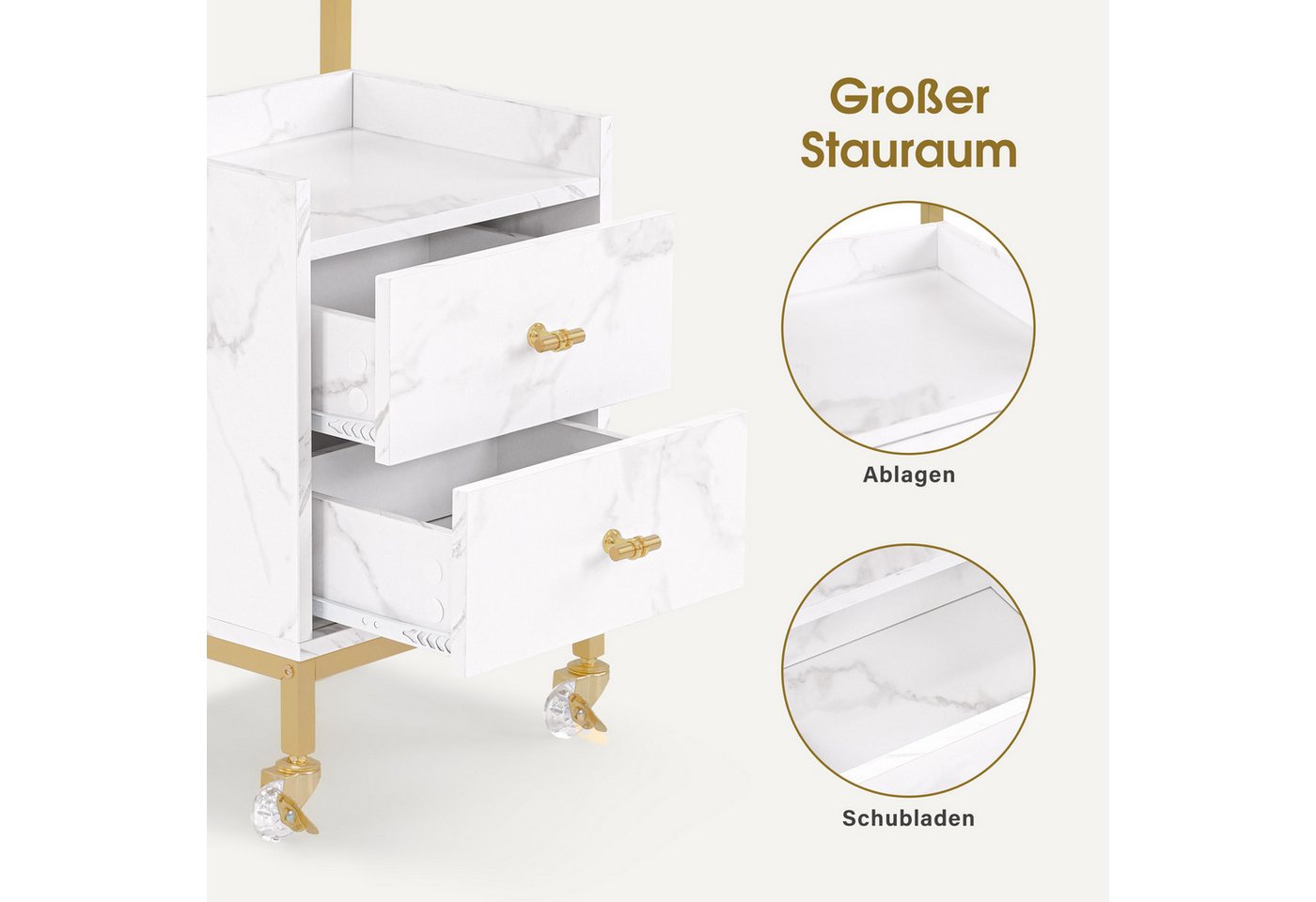 Barberpub Servierwagen BarberPub Friseurwagen, Rollwagen Servierwagen, 0029, mit Rollen & 2 Schubladen, mit 2 Ablagen & Föhnhalter MDF – Bild 5 von 5