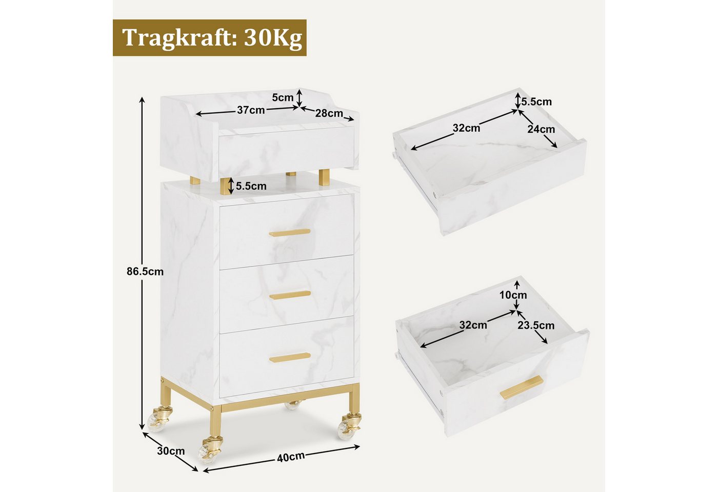 MCombo Servierwagen M MCombo Servierwagen mit Schubladen, Rollwagen, Arbeitswagen 0062, mit Rollen & 4 Schubladen, Salon Trolley mit Ablage, MDF – Bild 3 von 5