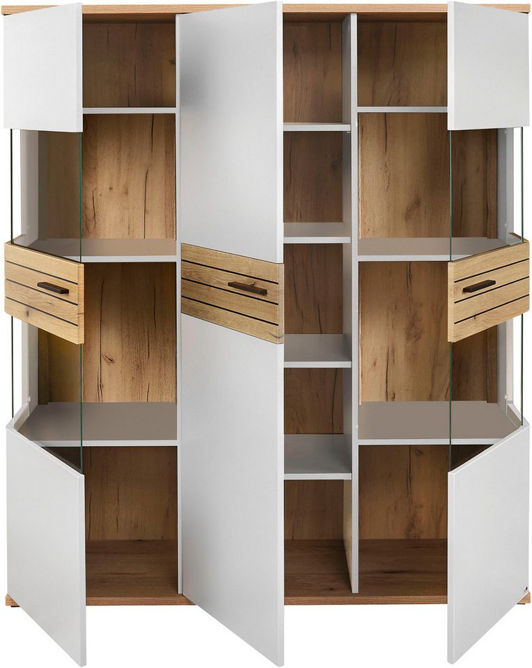 set one by Musterring Vitrine Quincy (1-St) Mit 4 Glasausschnitten und LED, in 2 Farben erhältlich, 134,8 cm – Bild 3 von 5