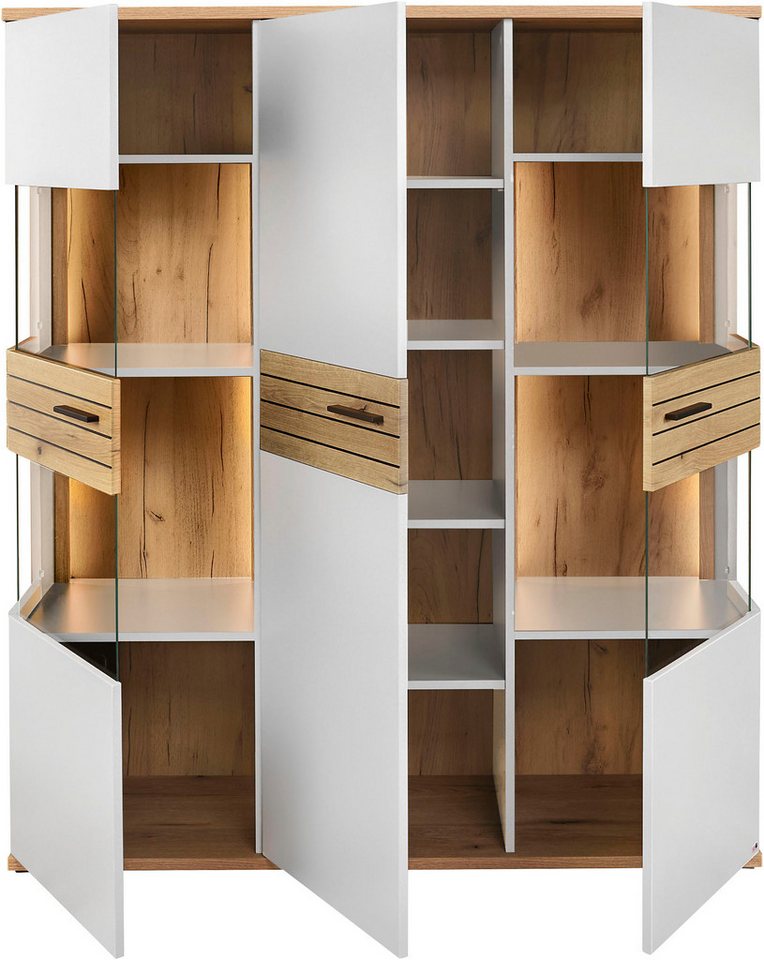 set one by Musterring Vitrine Quincy (1-St) Mit 4 Glasausschnitten und LED, in 2 Farben erhältlich, 134,8 cm – Bild 4 von 5