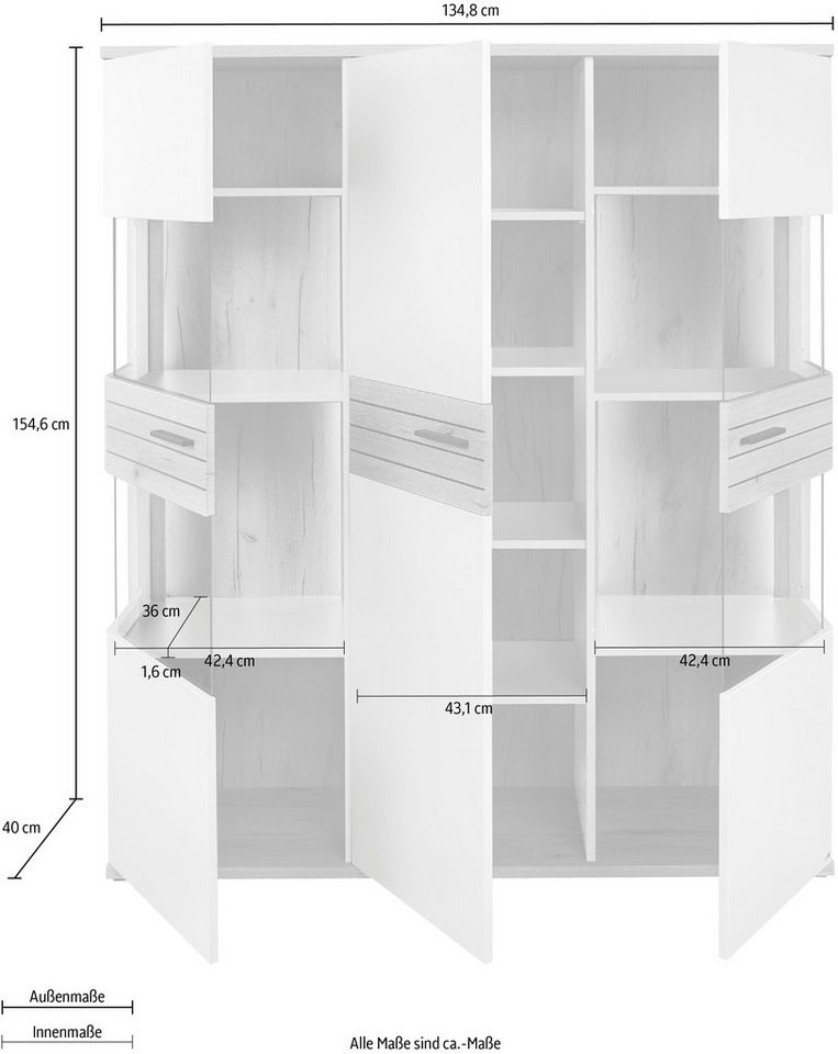 set one by Musterring Vitrine Quincy (1-St) Mit 4 Glasausschnitten und LED, in 2 Farben erhältlich, 134,8 cm – Bild 5 von 5