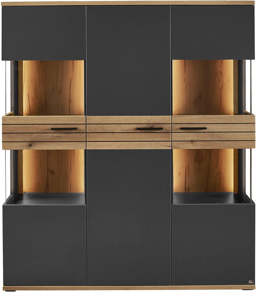 set one by Musterring Vitrine Quincy (1-St) Mit 4 Glasausschnitten und LED, in 2 Farben erhältlich, 134,8 cm – Bild 3 von 5