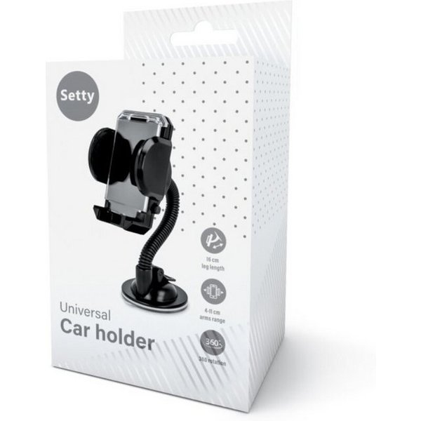 Setty Smartphone-Halterung Flex Auto-Handyhalterung Schwarz mit Saugnapf 360 Grad drehbar, (Einzelartikel, Einzelartikel, Flexibler 16-cm-Arm für variable Ausri