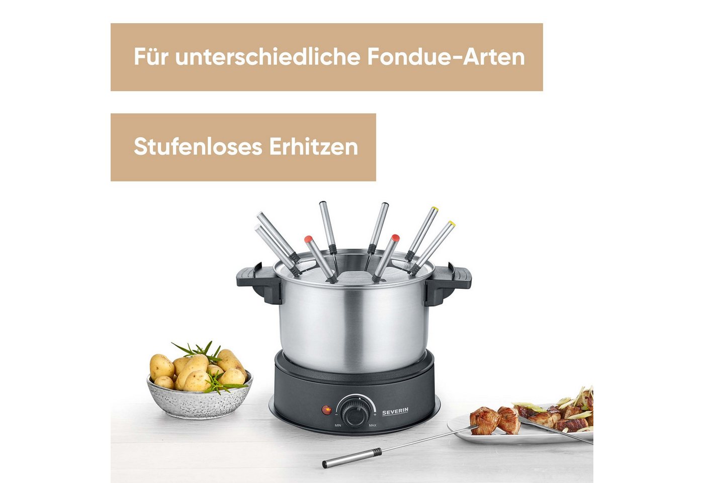 Severin Elektro-Fondue FO2470, 4 Fonduegabeln, 1,4 l – Bild 3 von 5