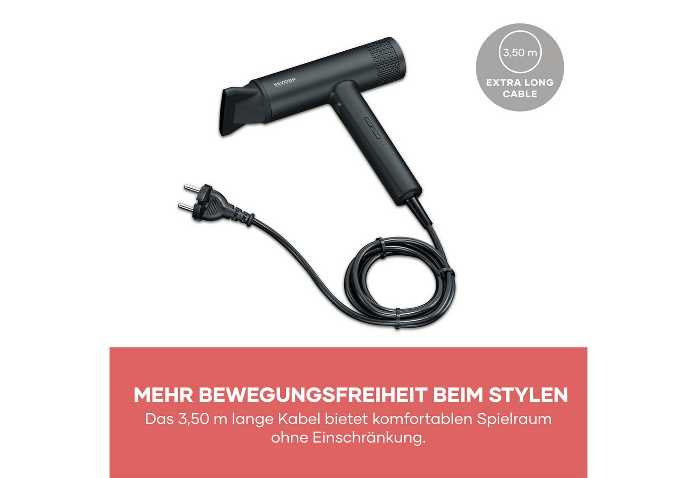 Severin Haartrockner HT 0170, Ionen-Haartrockner mit Diffusor Konzentrator & BLDC-Motor, Föhn 2.000W – Bild 5 von 5